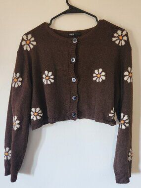 Shein Daisy Knit Cropped Cardigan